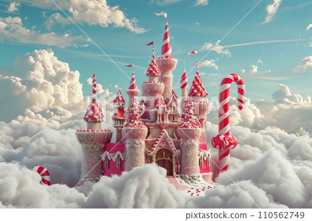 Fantasy castle with a candy in cotton clouds 110562749