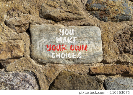 You make your own choice symbol. Concept words You make your own choice on beautiful stone. Beautiful stone wall background. Business you make your own choice concept. Copy space. You make your own choice symbol. Concept words You make your own choice on beautiful stone. Beautiful stone wall background. Business you make your own choice concept. Copy space. 110563075