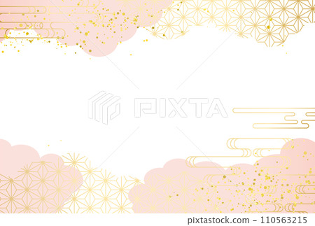 春季日本圖案粉紅色、金色、奢華、雲背景 110563215