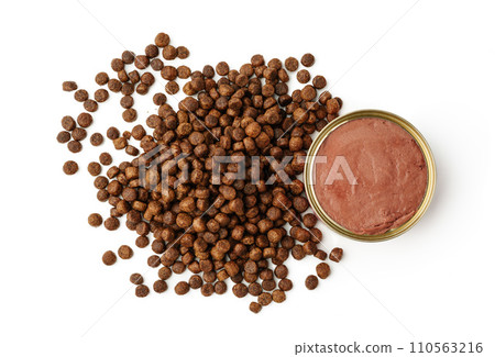 Cat food isolated on white background close up 110563216