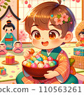 Doll’s Festival: Boy eating Hina Arare 110563261