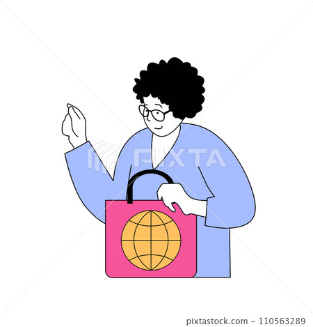 Mobile commerce concept with cartoon people in flat design for web. Vector illustration 110563289
