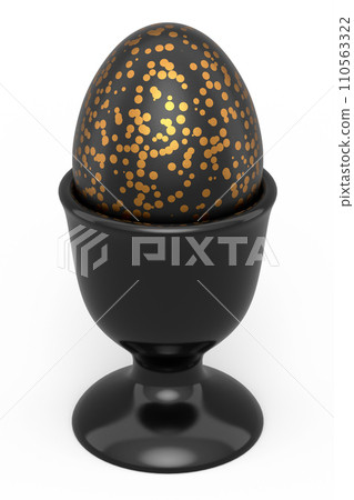 Easter egg with gold and black pattern in egg cup isolated on white background 110563322