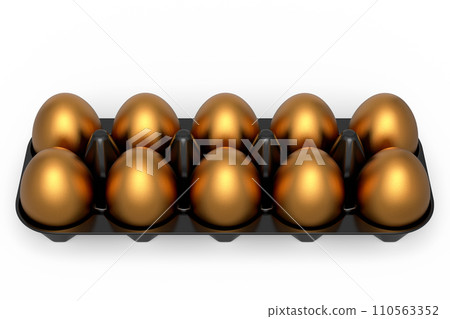 Luxury gold eggs standing in plastic tray for morning breakfast 110563352