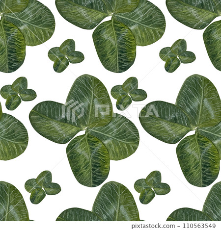 Seamless watercolor floral pattern with four clover leaves, white background Seamless watercolor floral pattern with four clover leaves, white background 110563549