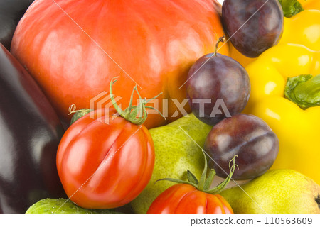 Set of vegetables and fruits. Beautiful background. Set of vegetables and fruits. Beautiful background. 110563609