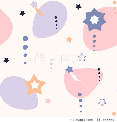 Bohemian baby pattern. Seamless baby pattern in boho style. Bohemian pattern for kids with organic shapes and stars on white background. 110563665