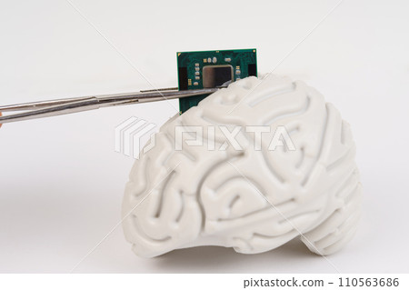 Human brain and computer chip. 110563686