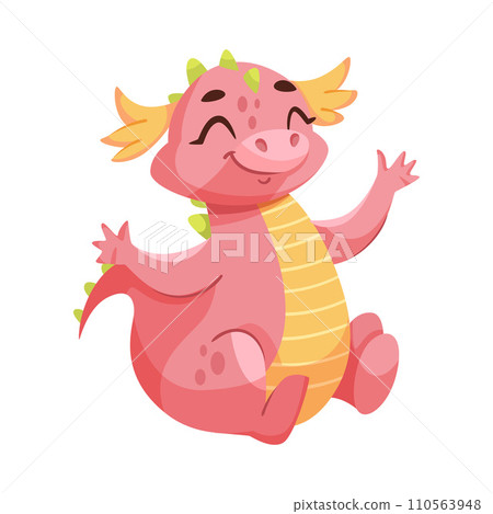 Fairy Pink Baby Dragon as Horned Legendary Creature Vector Illustration 110563948