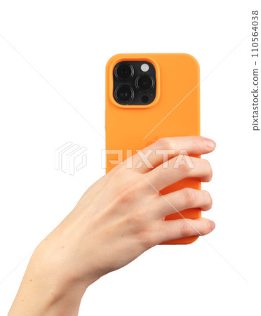 Berlin Germany December 21 2023 Hand holding iphone 14, back phone view, camera isolated on white Berlin Germany December 21 2023 Hand holding iphone 14, back phone view, camera isolated on white 110564038