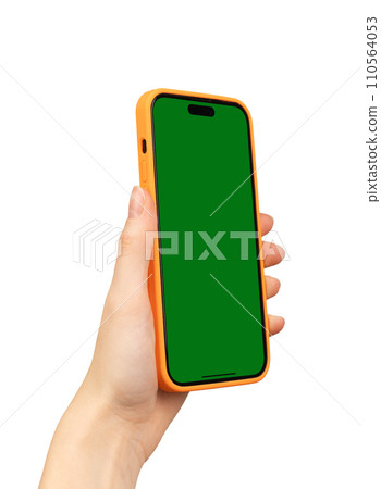 Berlin Germany December 21 2023 Hand shows phone screen, iphone mockup, smartphone isolated on white Berlin Germany December 21 2023 Hand shows phone screen, iphone mockup, smartphone isolated on white 110564053