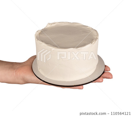 Hand holding blank bento cake mock up, mini birthday dessert on palm isolated on white background Hand holding blank bento cake mock up, mini birthday dessert on palm isolated on white background 110564121