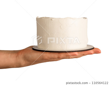 Hand holding blank bento cake mockup, small dessert on palm isolated on white background Hand holding blank bento cake mockup, small dessert on palm isolated on white background 110564122