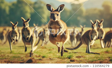 Group of kangaroos in nature. Kangaro herd outdoor .ai generated Group of kangaroos in nature. Kangaro herd outdoor .ai generated 110564279