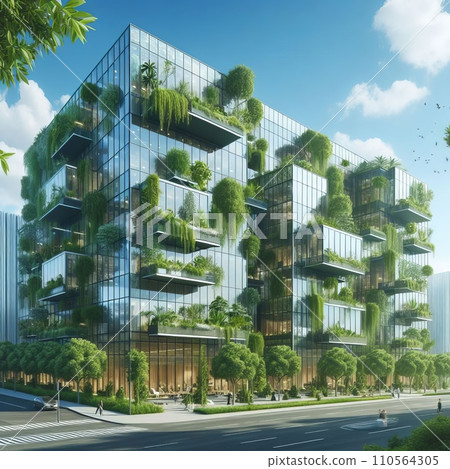 modern eco-friendly green office building with green plants modern eco-friendly green office building with green plants 110564305