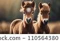 Two Poniesor young horses in nature .ai generated 110564380