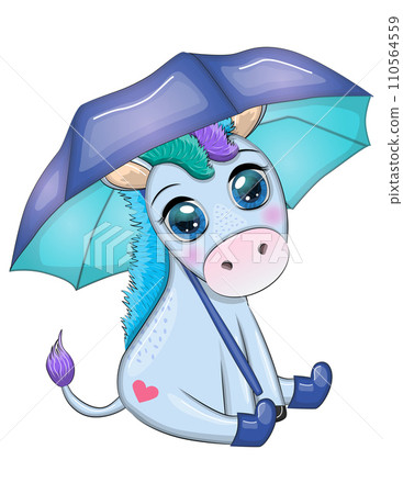 Cute unicorn with an umbrella, it's raining, yellow leaves and the inscription Autumn is coming. Cute unicorn with an umbrella, it's raining, yellow leaves and the inscription Autumn is coming. 110564559