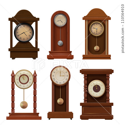Antique clocks. Time symbols premium vintage old style clock decent vector pictures collection set in realistic style Antique clocks. Time symbols premium vintage old style clock decent vector pictures collection set in realistic style 110564910