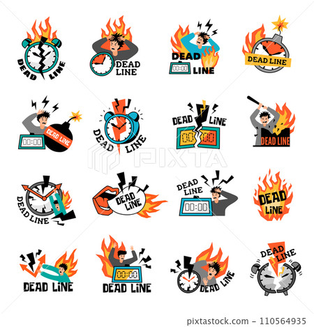 Deadline symbols. Logo or badges business busy deadline time recent vector templates set 110564935