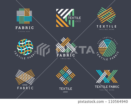 Textile logo. Symbols for sewing industry tailor workshop badges recent vector templates set with place for text Textile logo. Symbols for sewing industry tailor workshop badges recent vector templates set with place for text 110564940