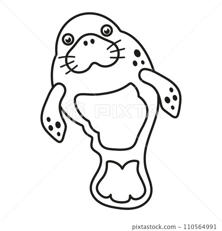 black and white cartoon manatee 110564991