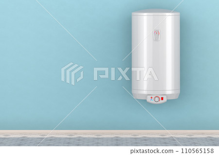 Electric water heater in interior, 3D rendering Electric water heater in interior, 3D rendering 110565158