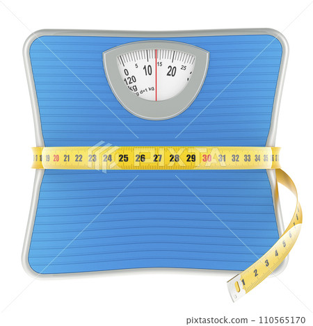 Weight scale with measure tape around. Diet and weight loss concept. 3D rendering 110565170