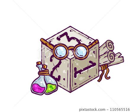 Dice d6 for playing tabletop board game. Cartoon outline drawn illustration. Fantasy art sticker, adventure boardgame, roleplaying decoration. Magician and Alchemist Dice d6 for playing tabletop board game. Cartoon outline drawn illustration. Fantasy art sticker, adventure boardgame, roleplaying decoration. Magician and Alchemist 110565516