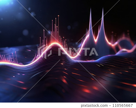 3d graph of sound wave on dark background 3d graph of sound wave on dark background 110565667