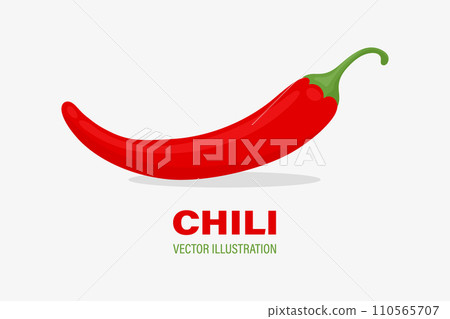 Flat Vector Whole Fresh and Hot Chili Pepper Design Template Closeup Isolated. Spicy Chili Pepper in Front View. Vector Illustration Flat Vector Whole Fresh and Hot Chili Pepper Design Template Closeup Isolated. Spicy Chili Pepper in Front View. Vector Illustration 110565707