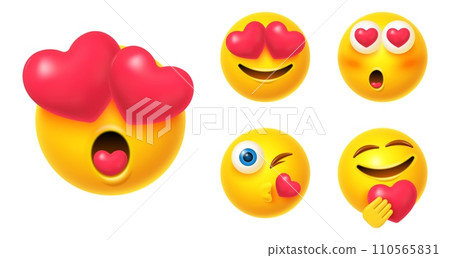 3d love emoji. Realistic emojis mood face with hearts in eyes heart fun emoticon enjoy lovers happy feelings romantic smile expression cartoon emoticons nowaday vector illustration 3d love emoji. Realistic emojis mood face with hearts in eyes heart fun emoticon enjoy lovers happy feelings romantic smile expression cartoon emoticons nowaday vector illustration 110565831