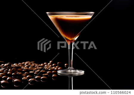 Espresso martini cocktail isolated on black background. Cocktail with with vodka, coffee liqueur, cream and ice Espresso martini cocktail isolated on black background. Cocktail with with vodka, coffee liqueur, cream and ice 110566024