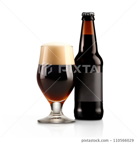 Beer in glass and beer bottle on a white background. Mugs with drink like Ipa, Pale Ale, Pilsner, Porter or Stout 110566029