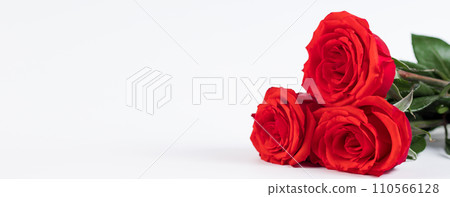 Bouquet of red roses and hearts on a white background. Valentine's day February 14. Place for your text. 110566128