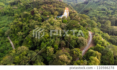 High angle view Aerial photograph of Buddha statue in the forest 110566278