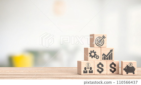 The  icon on wood cube  for Business concept 3d rendering. 110566437