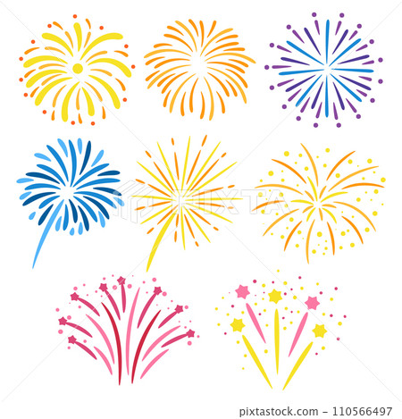Vibrant Fireworks Design Elements Collection Of Colorful Bursts, Sparkles, And Trails. Perfect For Festive Celebrations 110566497
