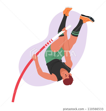 Pole Vaulter Soars Over Height, Combines Speed, Strength, And Precision. Athlete With Flexible Pole Showcasing Mastery Pole Vaulter Soars Over Height, Combines Speed, Strength, And Precision. Athlete With Flexible Pole Showcasing Mastery 110566533