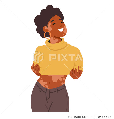 Joyous Woman With Vitiligo, Proudly Embracing Her Unique Skin. Character Radiant Smile, Confidence, And Self-love 110566542