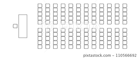 Layout of seats in meeting, conference, auditorium, training, seminar. Schematic graphic desk and armchairs icons, furniture symbols. Architectural seating plan top view Layout of seats in meeting, conference, auditorium, training, seminar. Schematic graphic desk and armchairs icons, furniture symbols. Architectural seating plan top view 110566692
