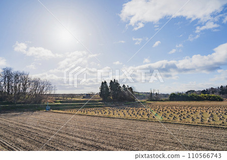 乾稻草的福島風景（鏡石町） 110566743