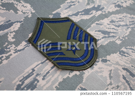 August 31, 2020. US AIR FORCE Master Sergeant rank patch on digital tiger stripe pattern Airman Battle Uniform August 31, 2020. US AIR FORCE Master Sergeant rank patch on digital tiger stripe pattern Airman Battle Uniform 110567195