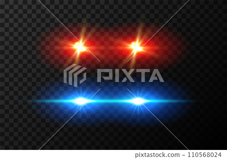 Vector Vivid Police Lights Effect on Transparent Background, Realistic Emergency Services 110568024