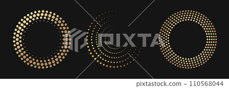 Gold Halftone round frame design. Round luxury logo abstract golden ring emblem geometric background 110568044