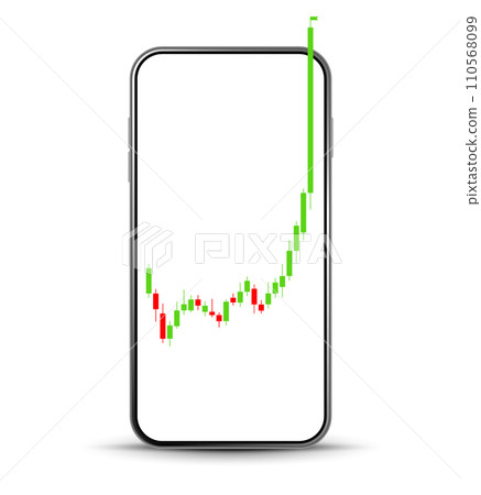 Smartphone screen charts arrow graph rise price vector concept. Market chart increase economy Smartphone screen charts arrow graph rise price vector concept. Market chart increase economy 110568099