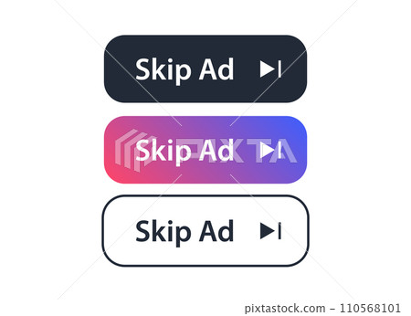 Skip ads button icon. Stop video ad logo symbol background. Online ad marketing stop sign. 110568101