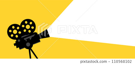 Classic film projector casting light on yellow background, cinema concept vector illustration 110568102