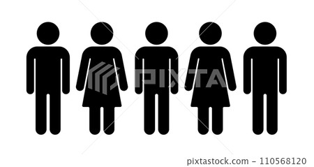 Group man woman. Six person row human infographic vector black icons. Six person one group symbol 110568120
