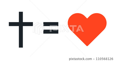 Cross love logo icon. Christian heart Jesus worship bible illustration. Vector sign love symbol. 110568126