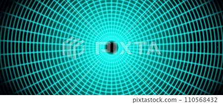 Neon blue glowing wireframe tunnel. Turquoise wormhole in deep space with stars. Grid tunnel in perspective. Funnel or portal illusion. Circular mesh structure tube. Vector optical art illustration Neon blue glowing wireframe tunnel. Turquoise wormhole in deep space with stars. Grid tunnel in perspective. Funnel or portal illusion. Circular mesh structure tube. Vector optical art illustration 110568432